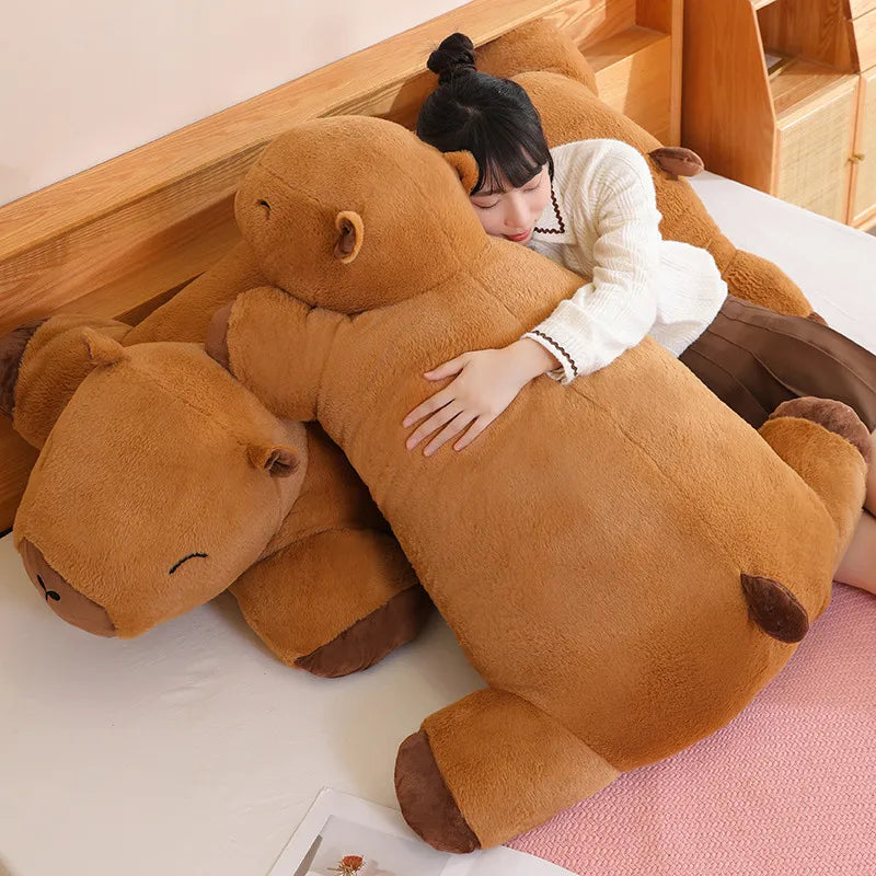 Riesige Kawaii Capybara Plüschpuppe Bodenmatte Hochwertiger Tierbrauner Capybara Plüschteppich Wohndekor Geschenk für Jungen und Mädchen