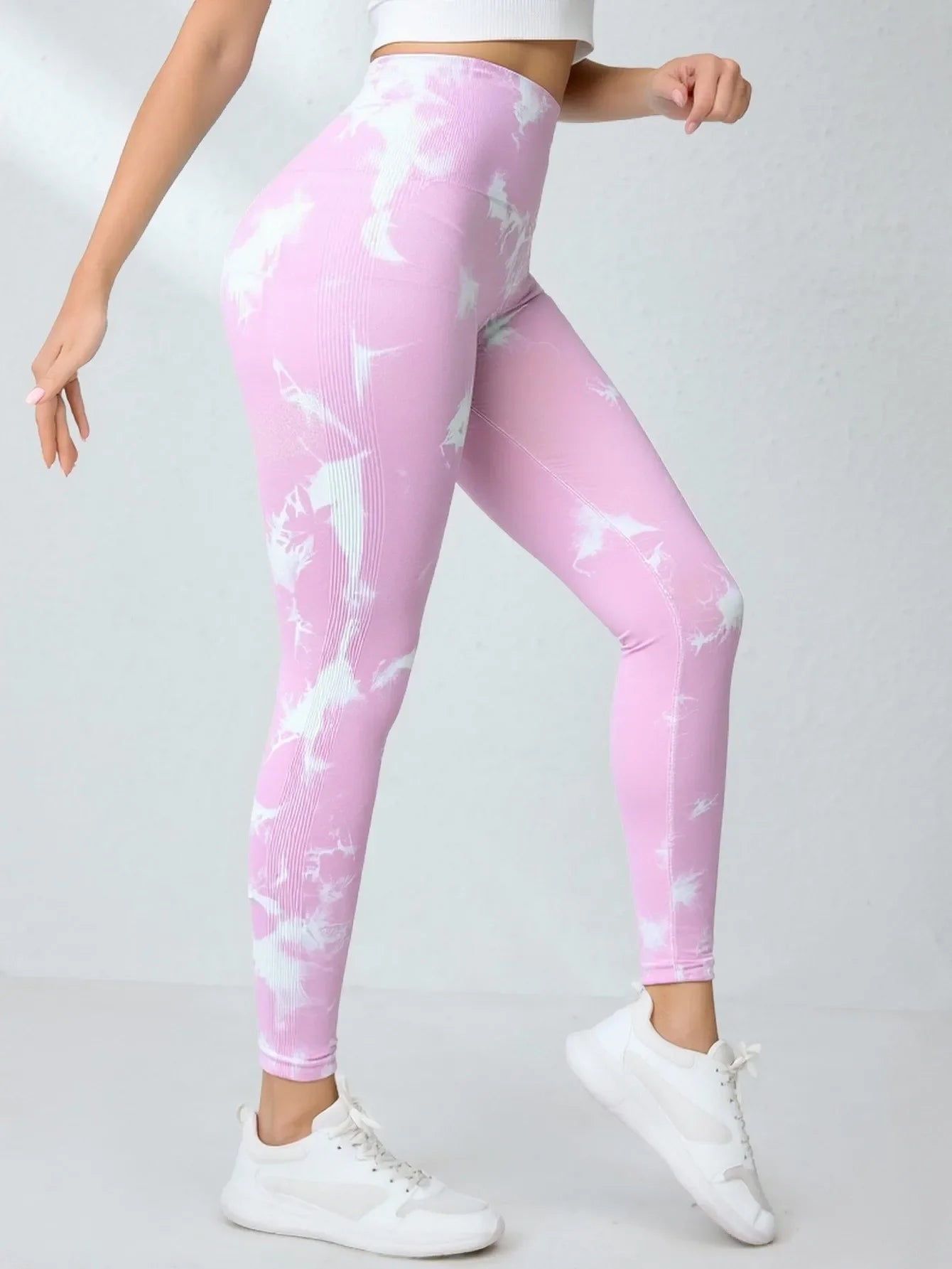 Nahtlose Workout-Leggings mit Batikmuster und hoher Taille für Damen, Scrunch Butt Lifting, Yoga, Fitnessstudio, Sporthose mit Taschen