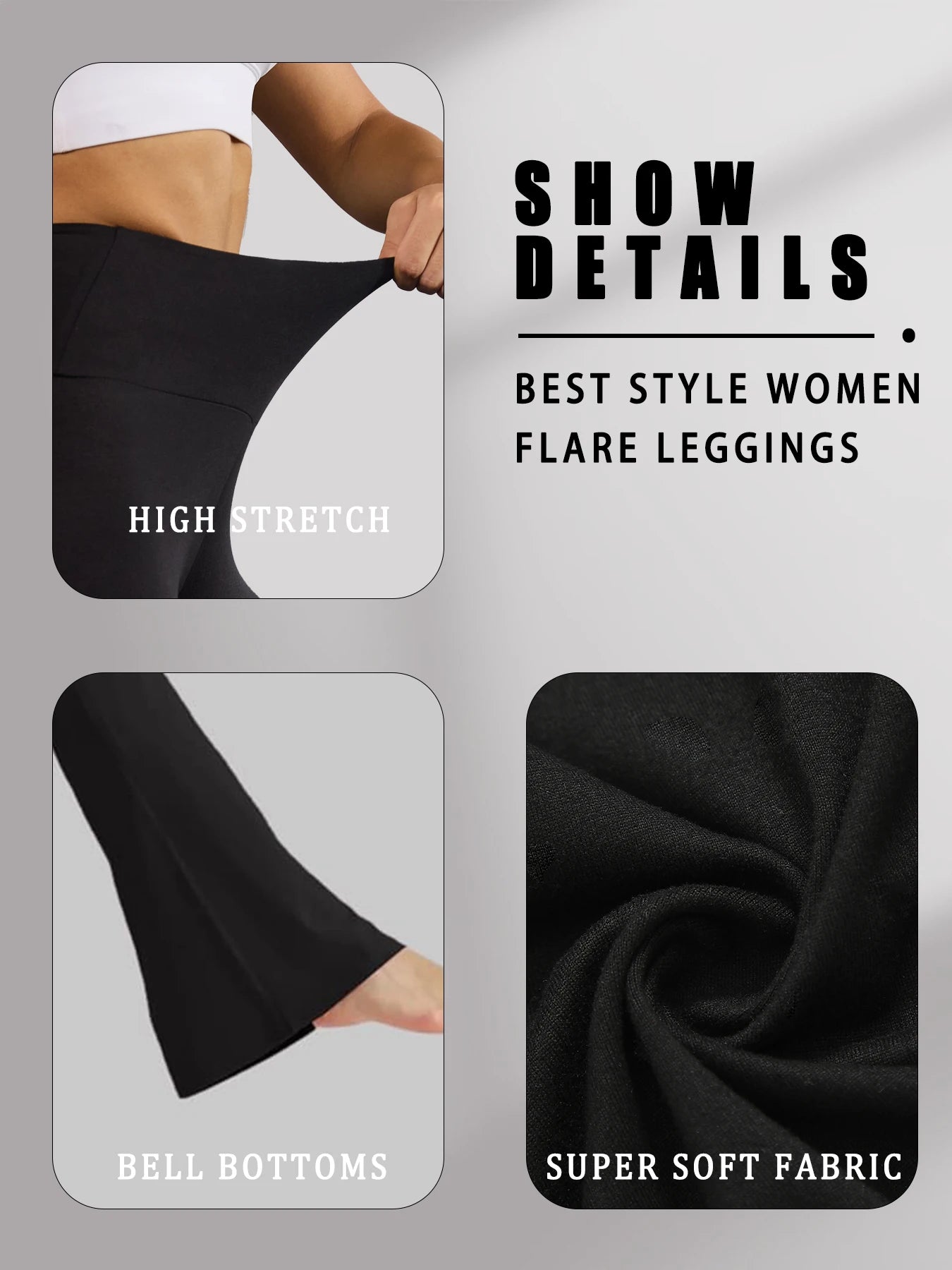 5er-Pack superweiche Schlaghosen für Damen, hohe Taille, Bauchkontrolle, Workout, Yoga, Push-Up, Fitnessstudio, Fitness-Leggings, Schlaghosen