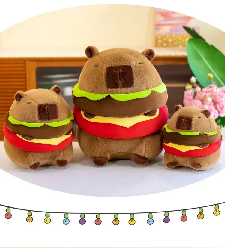 Neues süßes Hamburger Capybara-Plüschtier, Stofftier, Simulationstier, Puppe, weiches Kinderspielzeug, Geburtstagsgeschenk, Kawaii-Raumdekoration