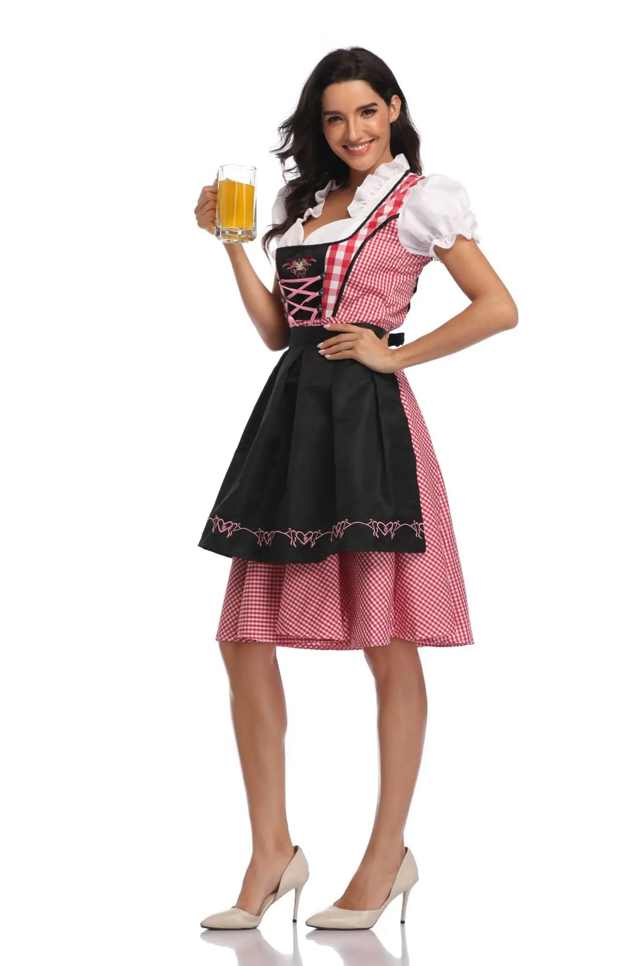 Erwachsene Frauen Oktoberfest Dirndl Karneval Party Traditionelles deutsches Bayern Biermädchenkleid Dienstmädchenkostüm Kleid + Schürze Outfit