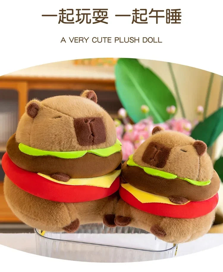 Neues süßes Hamburger Capybara-Plüschtier, Stofftier, Simulationstier, Puppe, weiches Kinderspielzeug, Geburtstagsgeschenk, Kawaii-Raumdekoration