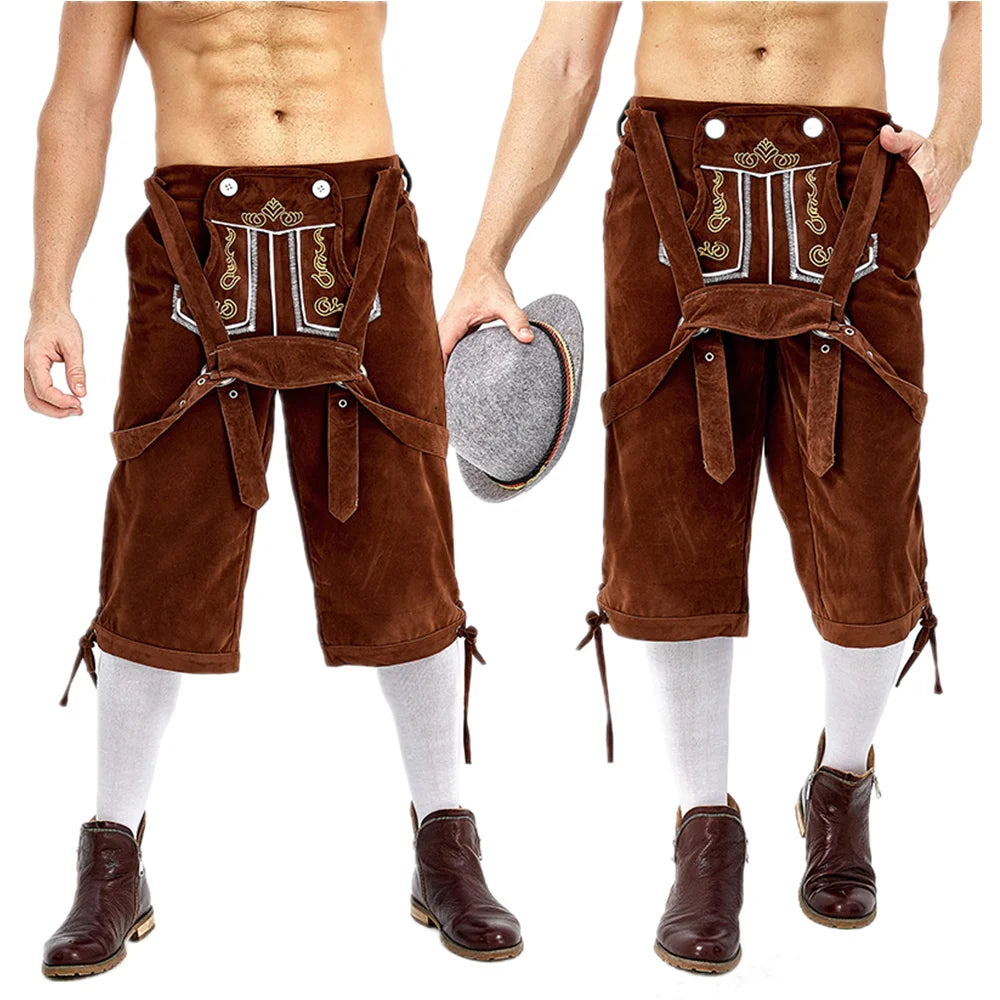 Herren Lederhosen Oktoberfest Kostüm Bayerische Bier Strap Hosen Halloween Karneval Phantasie Party Dress Up Schwarz Braun