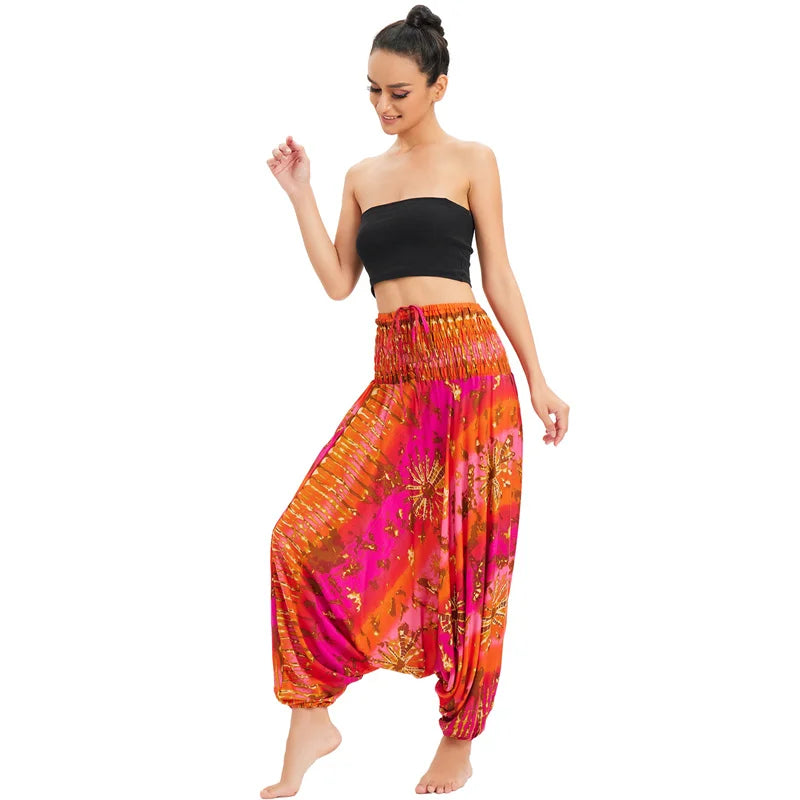Bohemian Hosen Frauen Pantalones Mujer Hippie Hohe Taille Rayon Harem Baggy Boho Yoga Strand Tragen Gießen Femme Calca Feminina Gedruckt