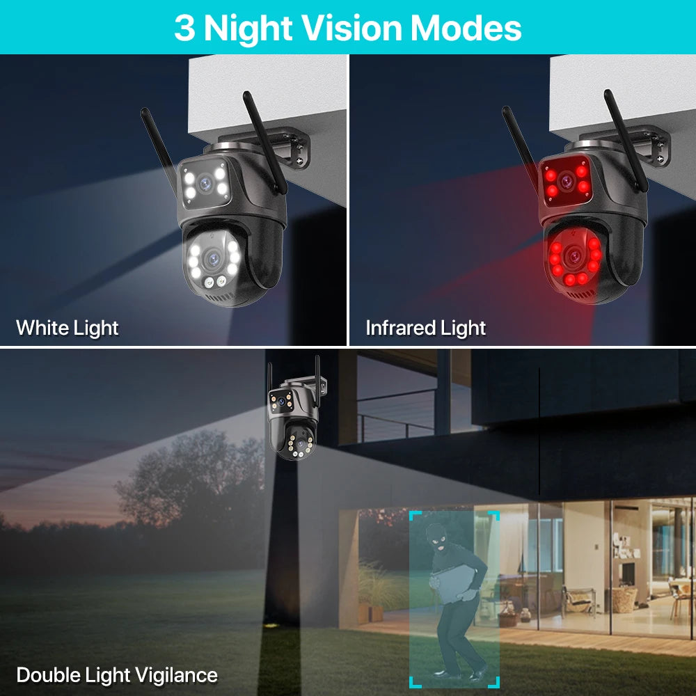 4K 8MP HD Wifi PTZ-Kamera für den Außenbereich, 4MP, Doppelobjektiv, Doppelbildschirm, AI-Auto-Tracking, IP-Kamera, CCTV, Audio-Videoüberwachung, P2P, iCSee