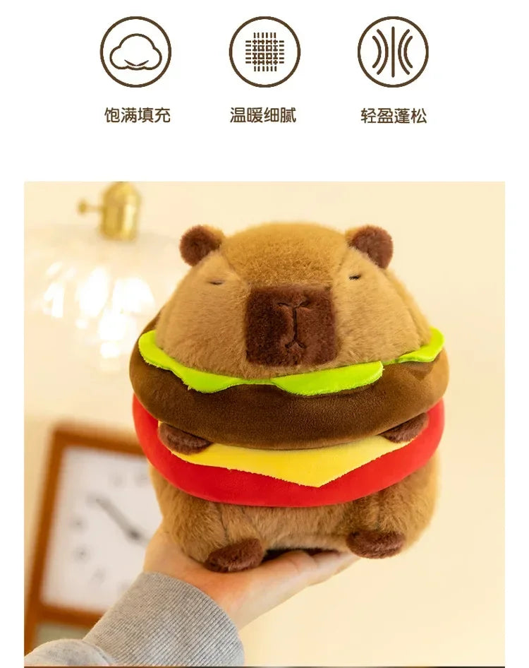 Neues süßes Hamburger Capybara-Plüschtier, Stofftier, Simulationstier, Puppe, weiches Kinderspielzeug, Geburtstagsgeschenk, Kawaii-Raumdekoration