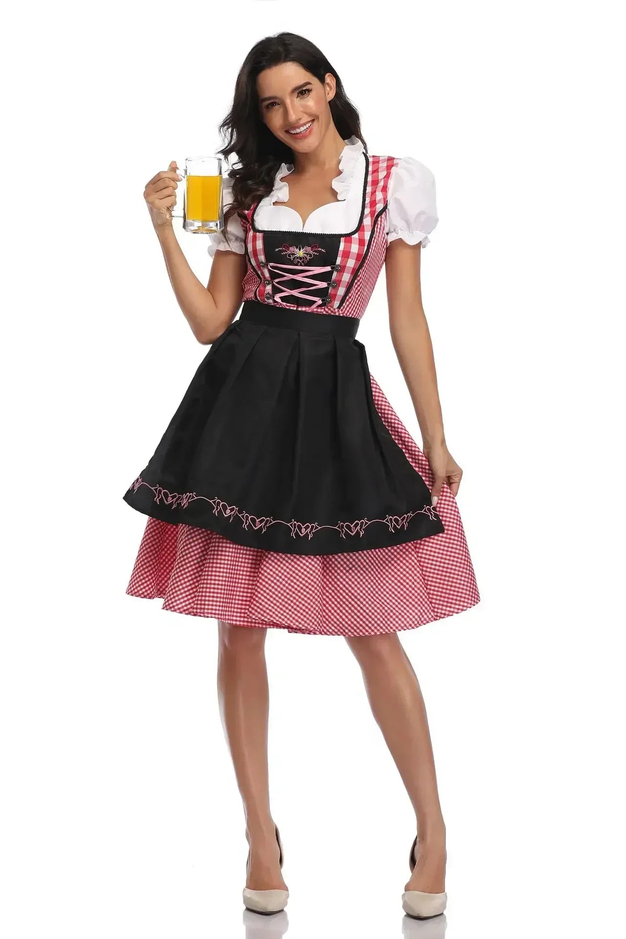 Damen Kellnerin Dienstmädchen Kleid Erwachsene Bayern Oktoberfest Kleid Bier Karneval Party Outfit Kostüm Mann Lederhosen Dirndl Outfit
