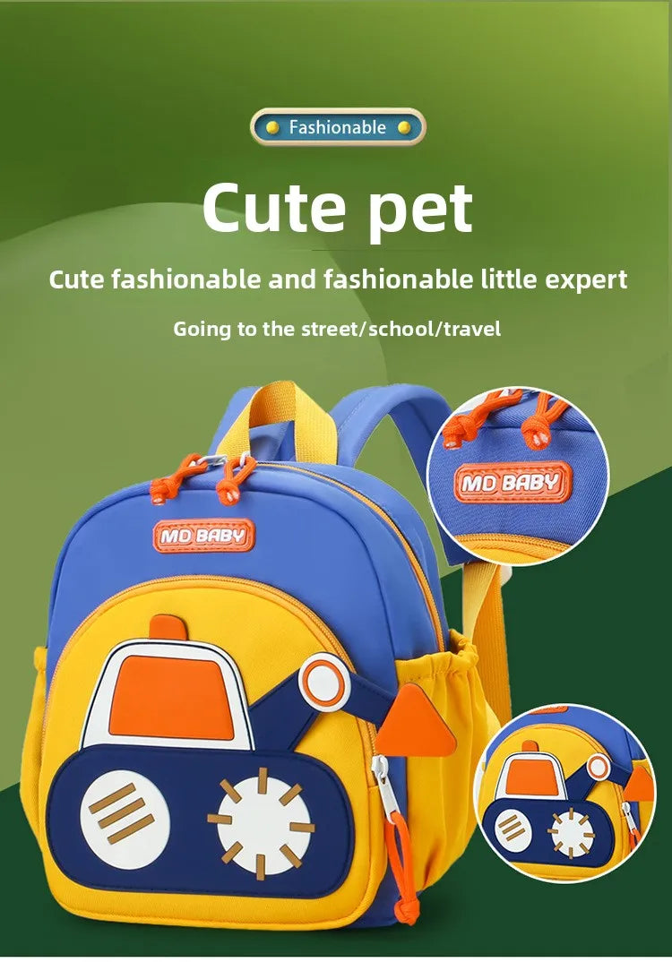 Kids Backpack for Boys Girls Toddler School Kindergarten Cute Construction Truck Car Design Trendy Casual Backpack