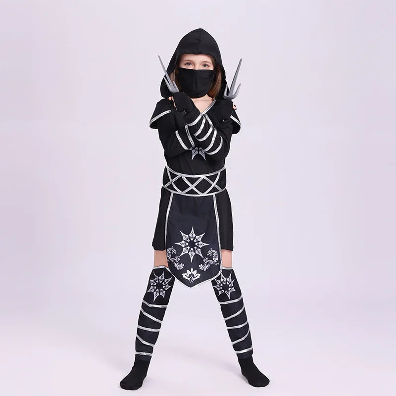 Jungen Mädchen Ninja Cosplay Kostüm für Kinder Anime Samurai Kostüm Kung Fu Dragon Ninja Overall Mit Waffe Outfit Party Halloween