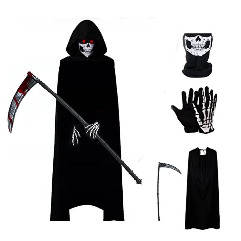 Adult Kids Halloween Demon Ghosts Costume Dress Up Party Man Women Black Scream Death Demon Grim Reaper Cospaly Clothes Ecoparty - TRENSET