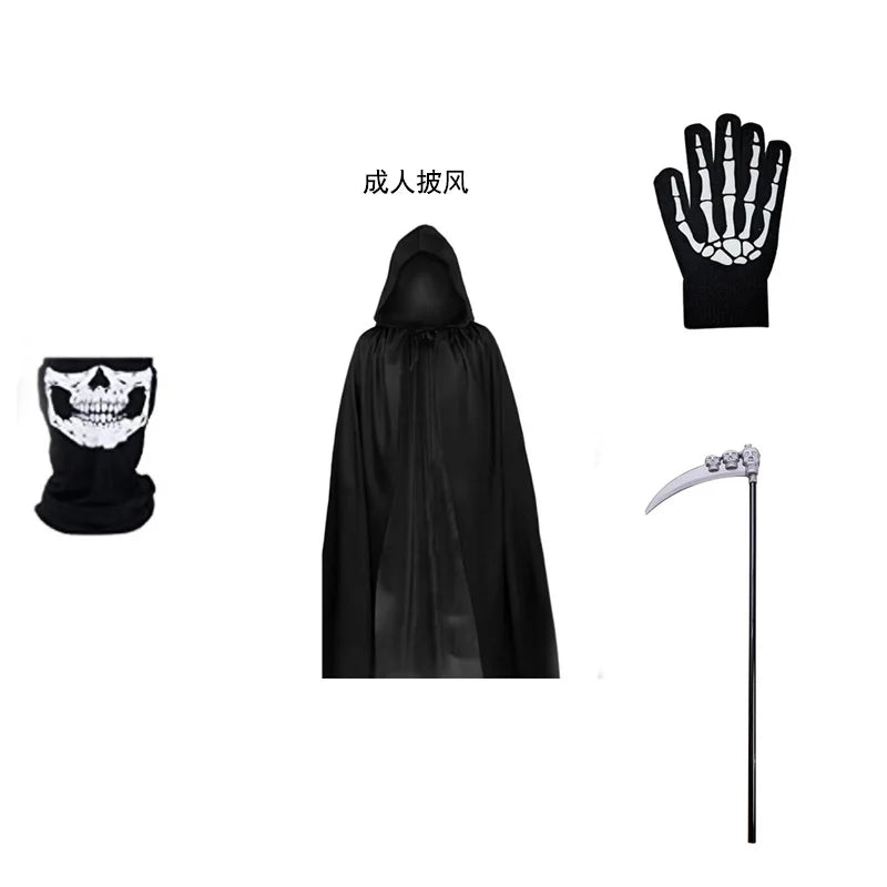 Adult Kids Halloween Demon Ghosts Costume Dress Up Party Man Women Black Scream Death Demon Grim Reaper Cospaly Clothes Ecoparty - TRENSET