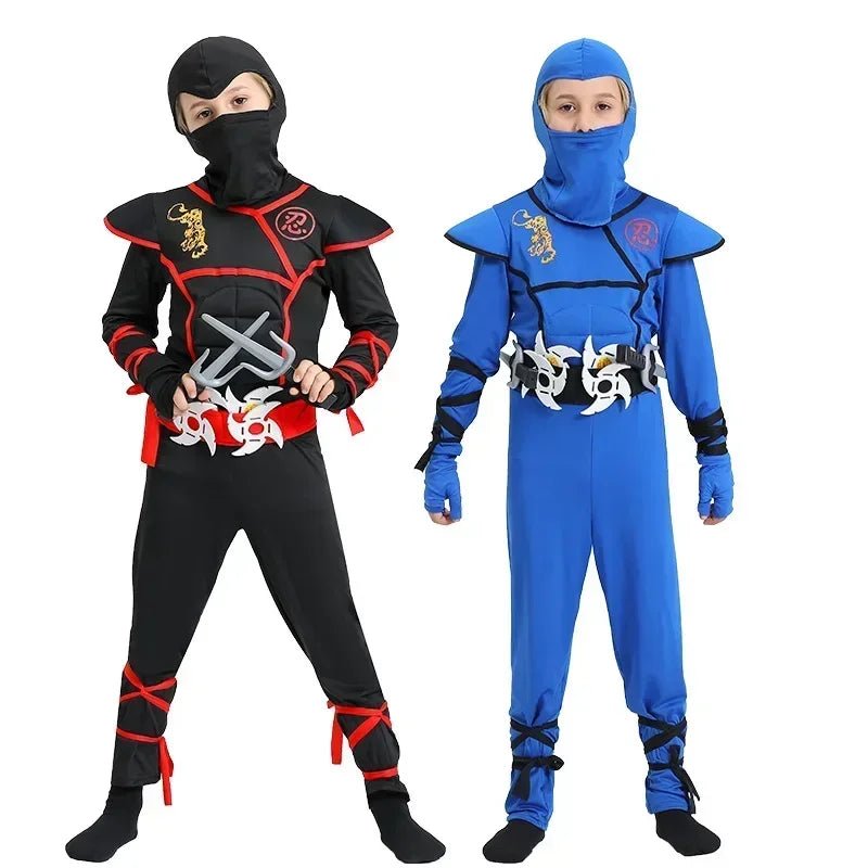 Boys Girls Ninja Cosplay Costume for Kids Anime Samurai Costume Kung Fu Dragon Ninja Jumpsuit With Weapon Outfit Party Halloween - TRENSET