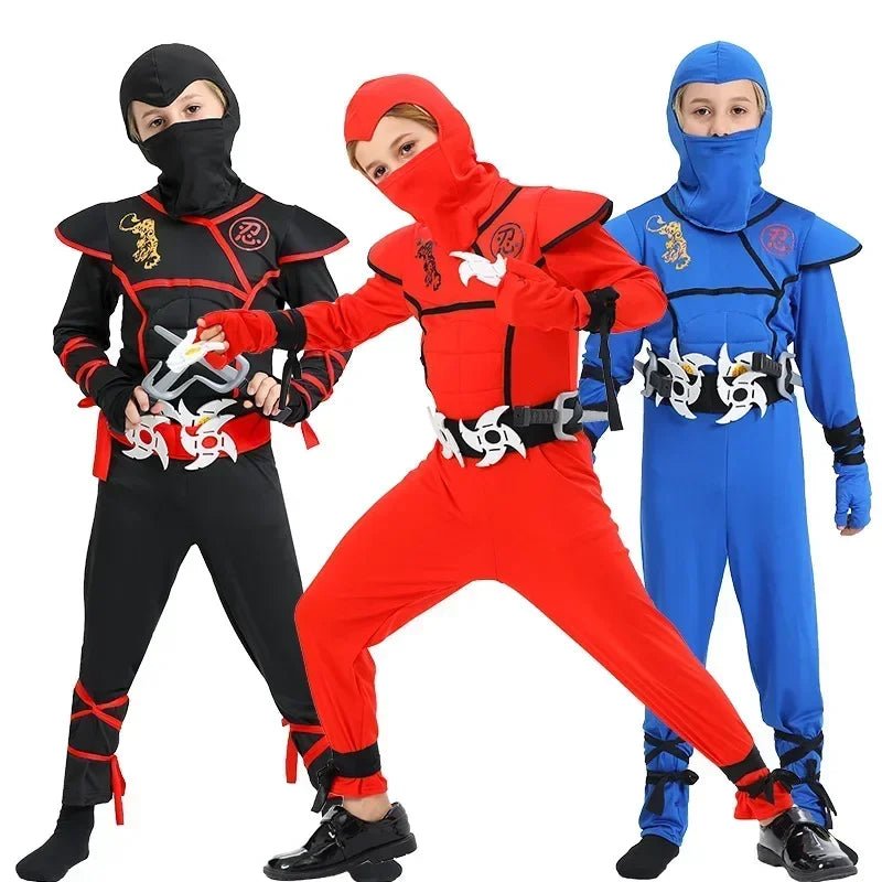 Boys Girls Ninja Cosplay Costume for Kids Anime Samurai Costume Kung Fu Dragon Ninja Jumpsuit With Weapon Outfit Party Halloween - TRENSET
