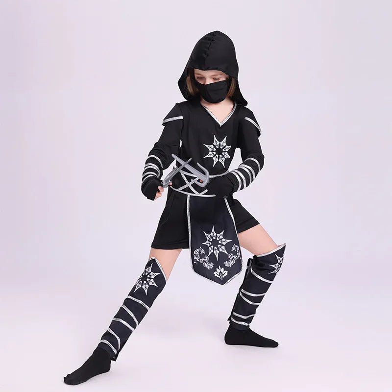 Boys Girls Ninja Cosplay Costume for Kids Anime Samurai Costume Kung Fu Dragon Ninja Jumpsuit With Weapon Outfit Party Halloween - TRENSET