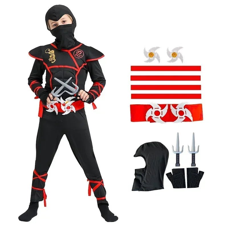 Boys Girls Ninja Cosplay Costume for Kids Anime Samurai Costume Kung Fu Dragon Ninja Jumpsuit With Weapon Outfit Party Halloween - TRENSET