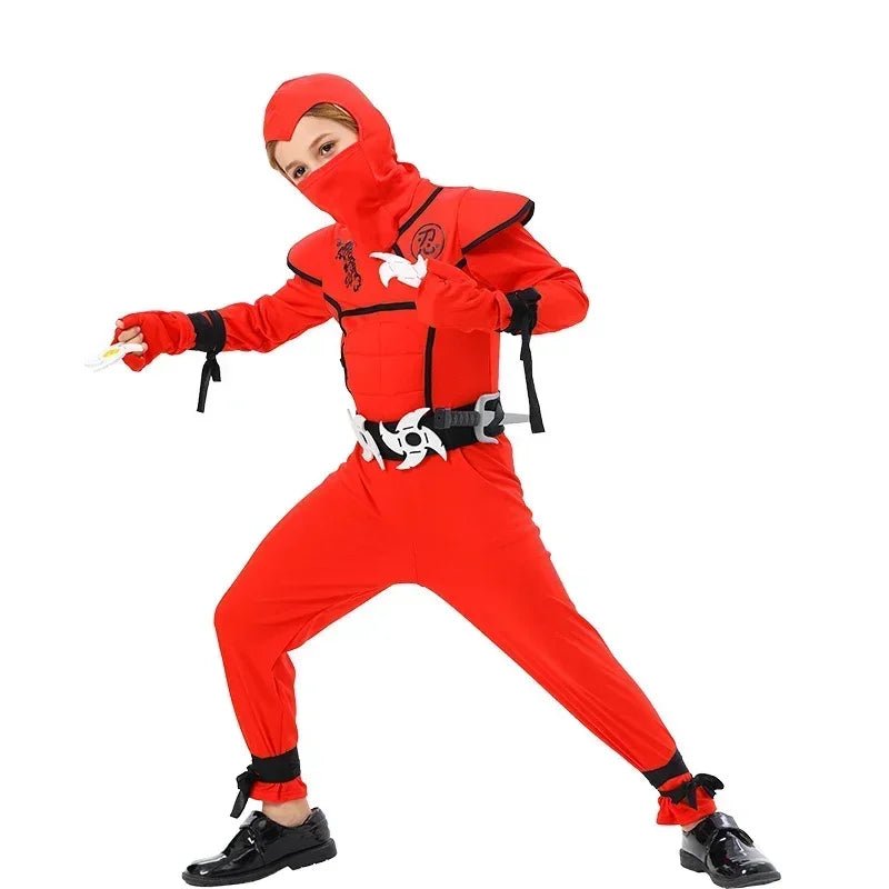 Boys Girls Ninja Cosplay Costume for Kids Anime Samurai Costume Kung Fu Dragon Ninja Jumpsuit With Weapon Outfit Party Halloween - TRENSET