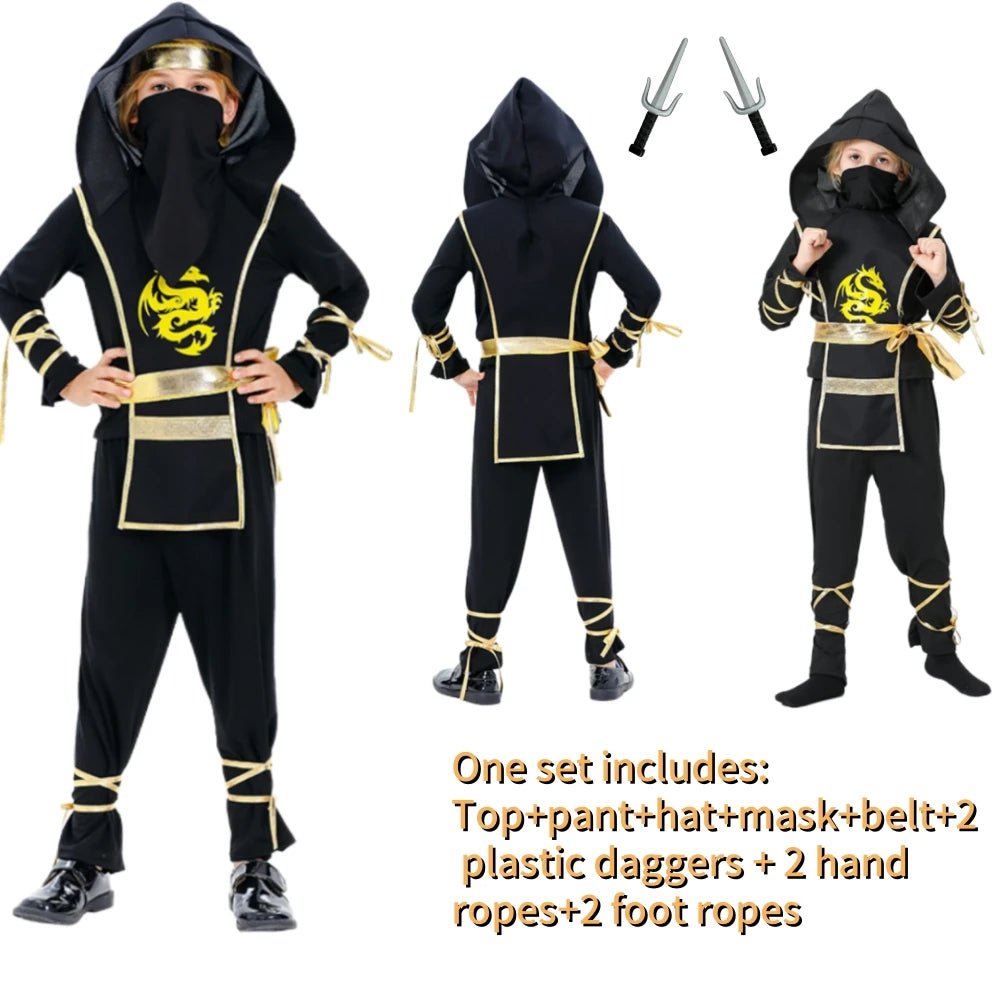Boys Girls Ninja Cosplay Costume for Kids Anime Samurai Costume Kung Fu Dragon Ninja Jumpsuit With Weapon Outfit Party Halloween - TRENSET