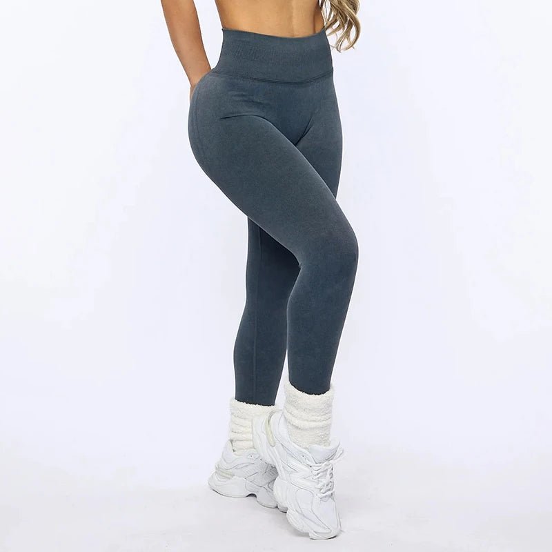 Bum Sculpting Acid Washed Scrunch Butt Leggings Women Seamless Sports Yoga Pant High Waist Ribbed Gym Tights Fitness Workout - TRENSET