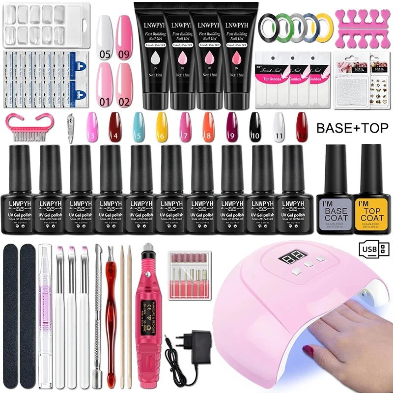 Gel Nail Polish Kit With UV Nail Lamp Electric Nail Drill Machine Soak OFF Gel Nail Kit Base&Top Coat Gel Polish Nail Tool Set - TRENSET