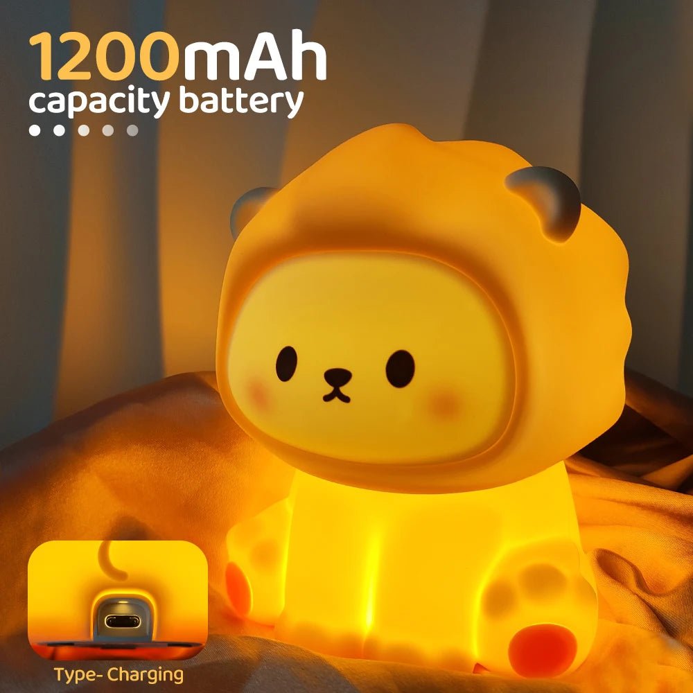 Kawaii Lion Night Light Rechargeable 3 Level Dimmable Silicone Sleeping Light Bedside Lamp Nursery Nightlights For Bedroom - TRENSET