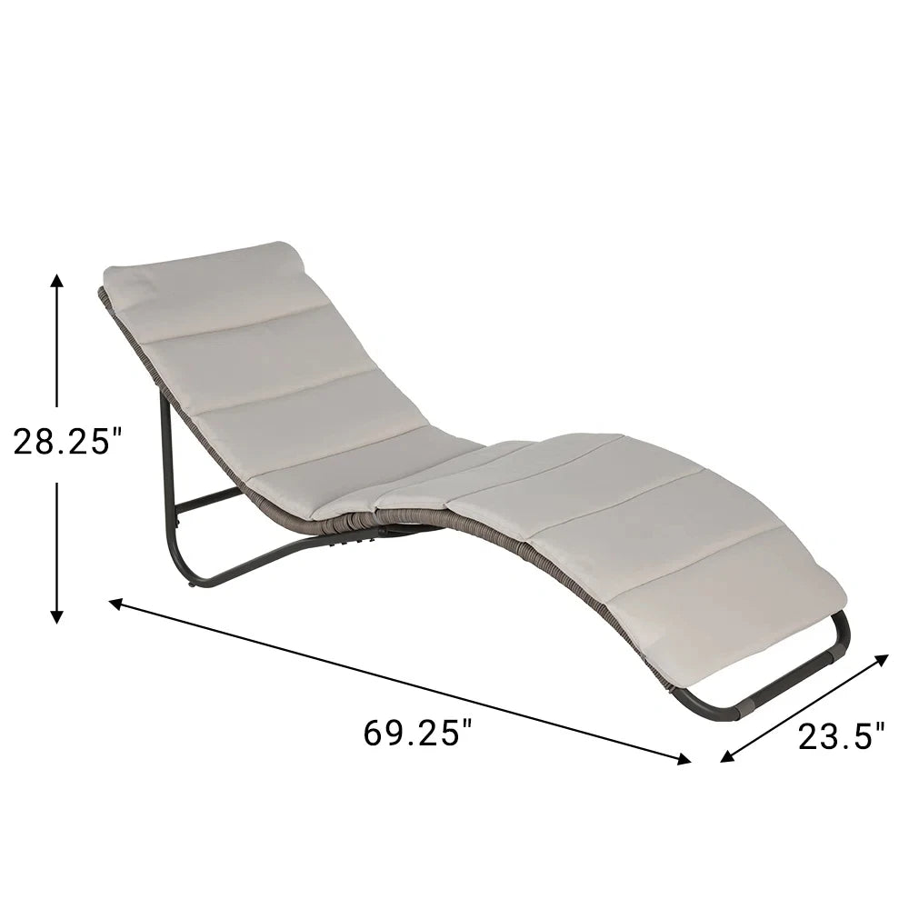 Outdoor Chaise Lounge Sunbathing Chair Arc Lounger with Wicker Cushion Multipurpose Lounge Chair for Poolside - TRENSET