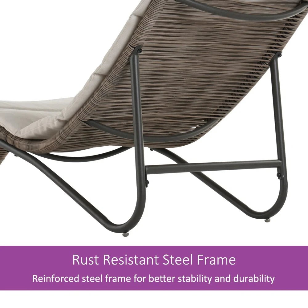 Outdoor Chaise Lounge Sunbathing Chair Arc Lounger with Wicker Cushion Multipurpose Lounge Chair for Poolside - TRENSET