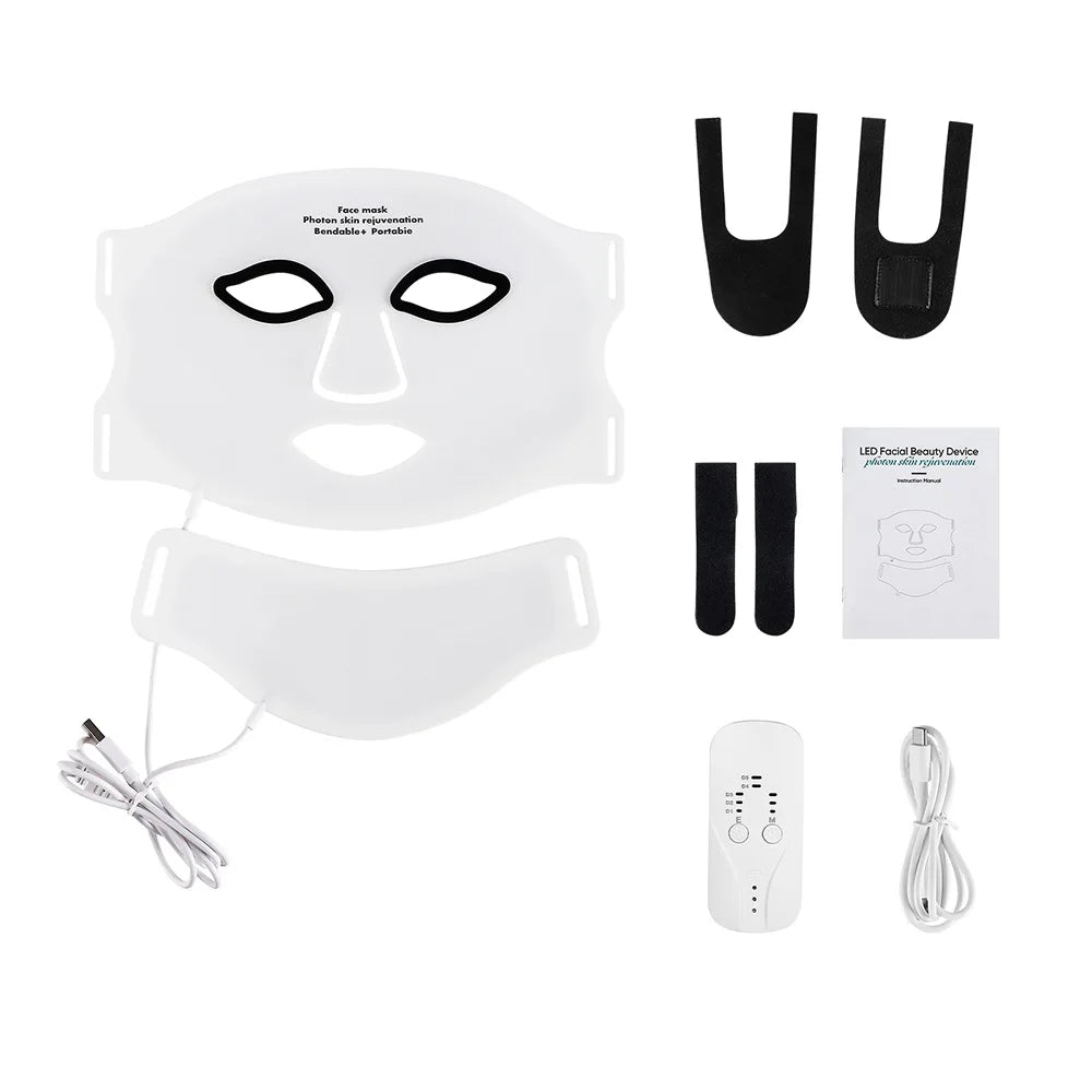 Silicone LED Mask Face With Neck 7 Colors LED Photon Red Light Infrared Therapy Flexible Facial Mask Repair Skin Wireless Use - TRENSET