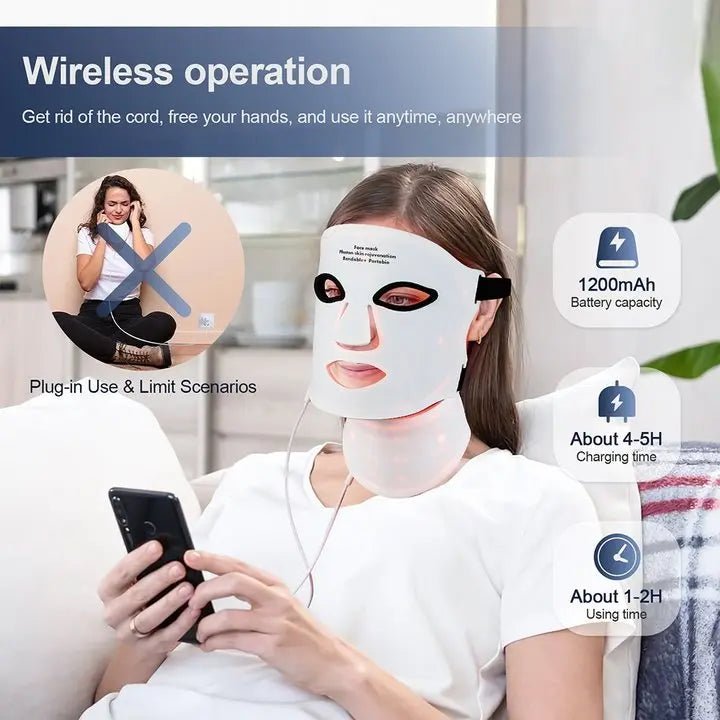 Silicone LED Mask Face With Neck 7 Colors LED Photon Red Light Infrared Therapy Flexible Facial Mask Repair Skin Wireless Use - TRENSET