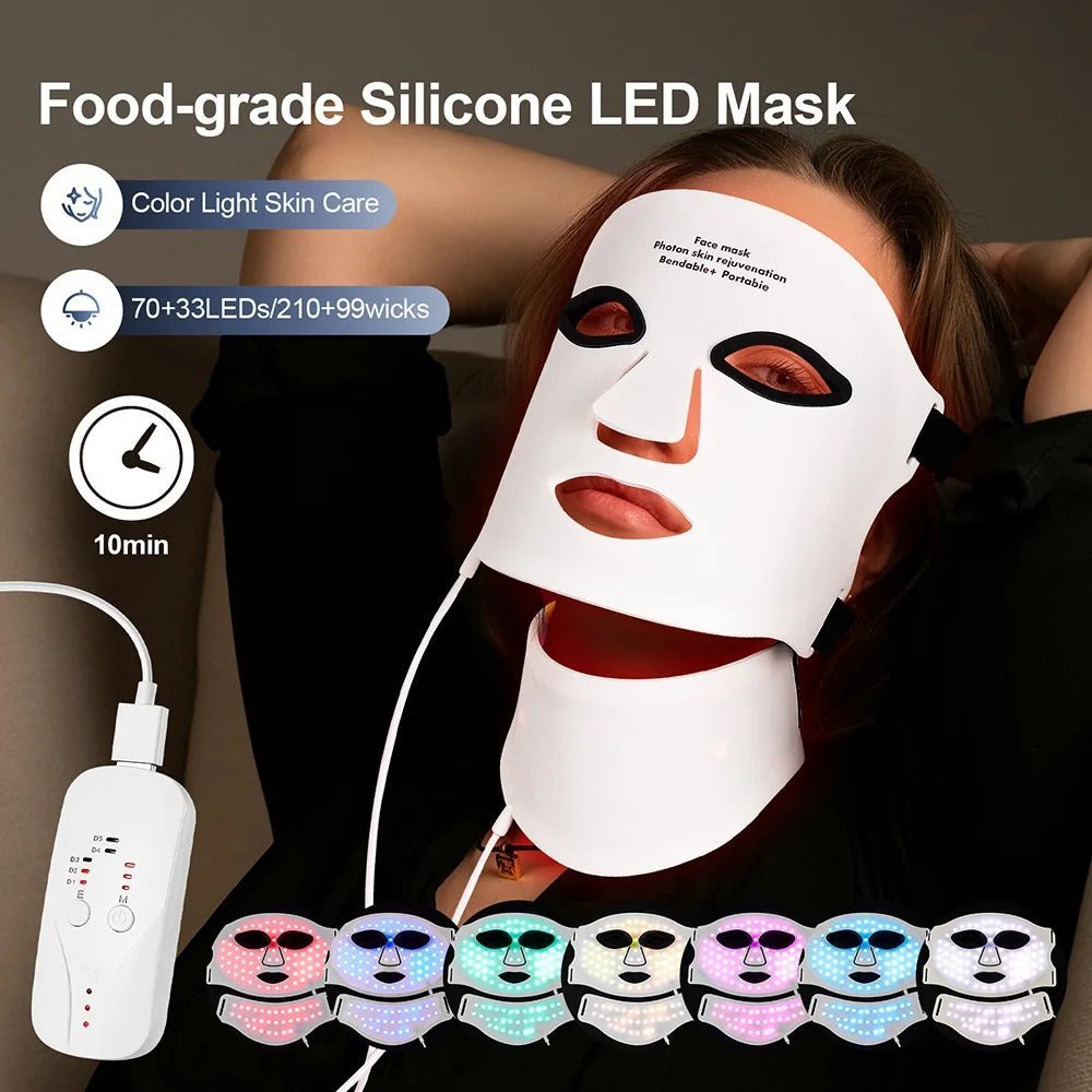 Silicone LED Mask Face With Neck 7 Colors LED Photon Red Light Infrared Therapy Flexible Facial Mask Repair Skin Wireless Use - TRENSET