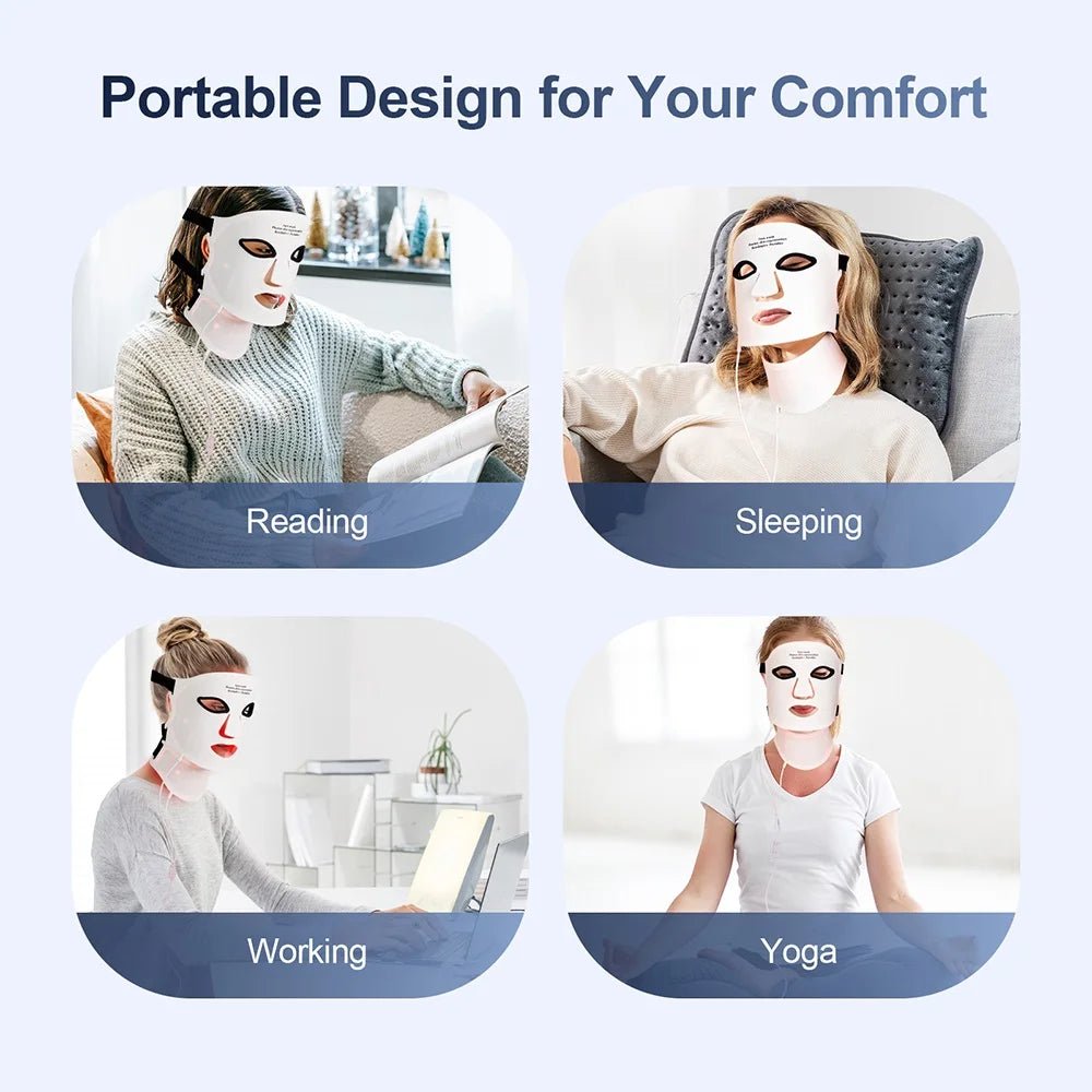 Silicone LED Mask Face With Neck 7 Colors LED Photon Red Light Infrared Therapy Flexible Facial Mask Repair Skin Wireless Use - TRENSET