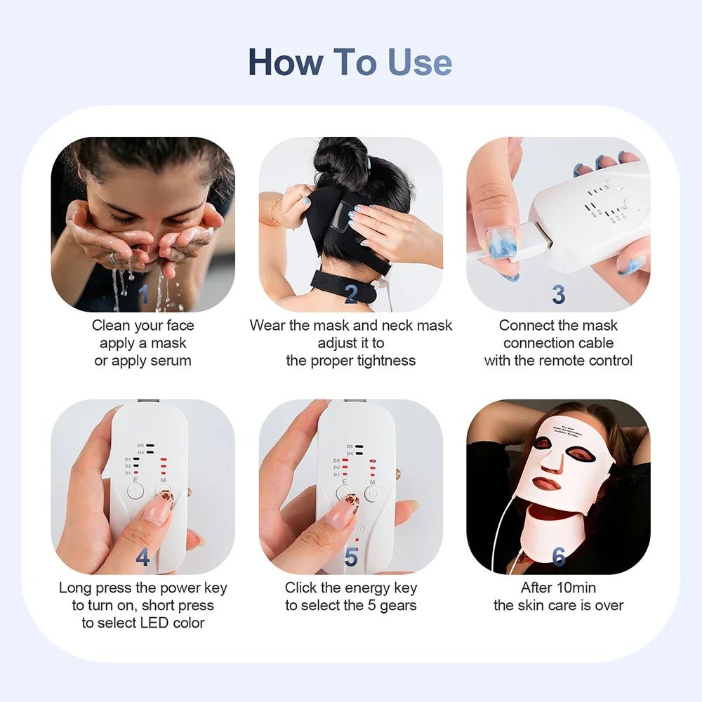 Silicone LED Mask Face With Neck 7 Colors LED Photon Red Light Infrared Therapy Flexible Facial Mask Repair Skin Wireless Use - TRENSET