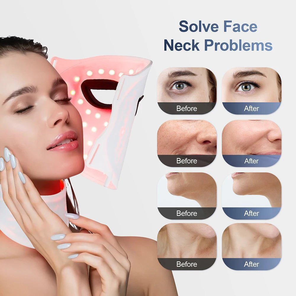 Silicone LED Mask Face With Neck 7 Colors LED Photon Red Light Infrared Therapy Flexible Facial Mask Repair Skin Wireless Use - TRENSET