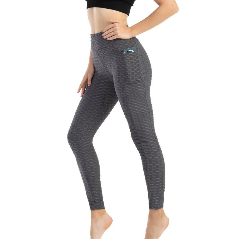 Women Fashion Pocket Bubble Pants Stretchy Slim Leggings Gym Running Cycling Fitness Pants High Waist Hip Lift Leggings Female - TRENSET
