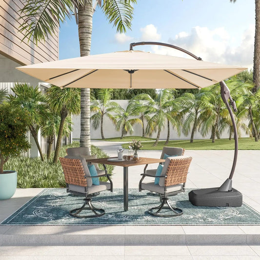 10x10 FT Patio Offset Umbrella Large Square Aluminum Cantilever Umbrella Base Included for Deck Porch - TRENSET