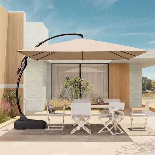 10x10 FT Patio Offset Umbrella Large Square Aluminum Cantilever Umbrella Base Included for Deck Porch - TRENSET