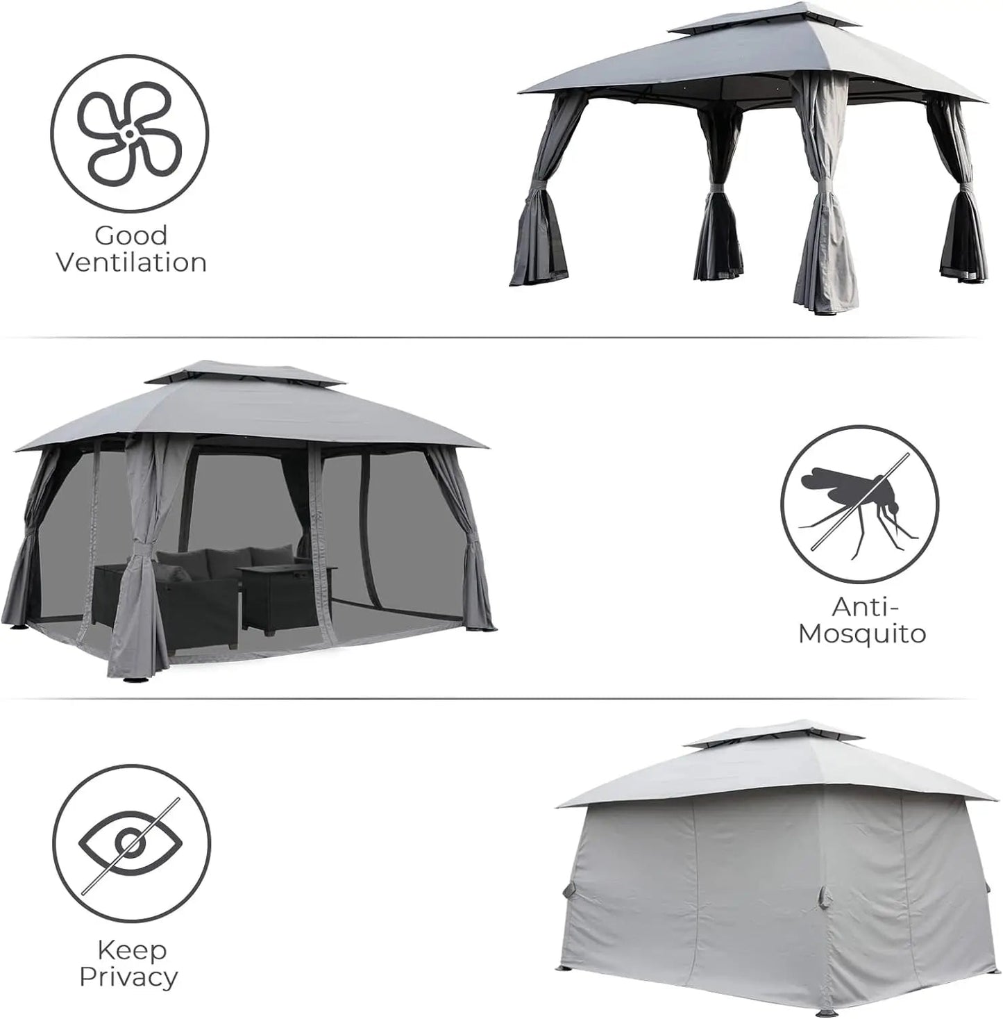 10x13 FT Gazebo Double Soft Top Canopy Anti - UV Shelter with Privacy Curtains and Netting Perfect Gift for Garden Lovers - TRENSET