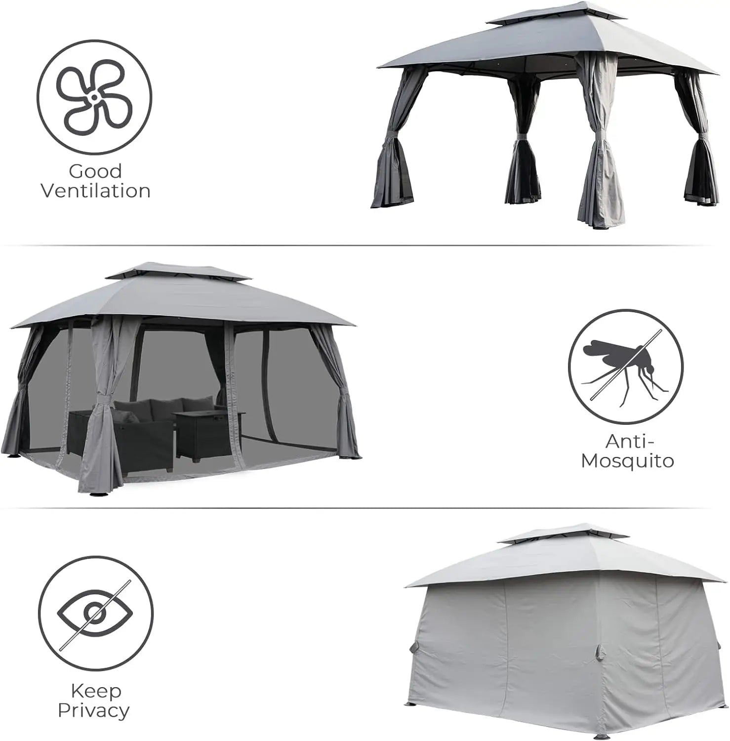 10x13 FT Gazebo Double Soft Top Canopy Anti - UV Shelter with Privacy Curtains and Netting Perfect Gift for Garden Lovers - TRENSET