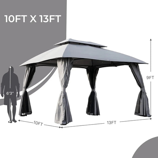 10x13 FT Gazebo Double Soft Top Canopy Anti - UV Shelter with Privacy Curtains and Netting Perfect Gift for Garden Lovers - TRENSET