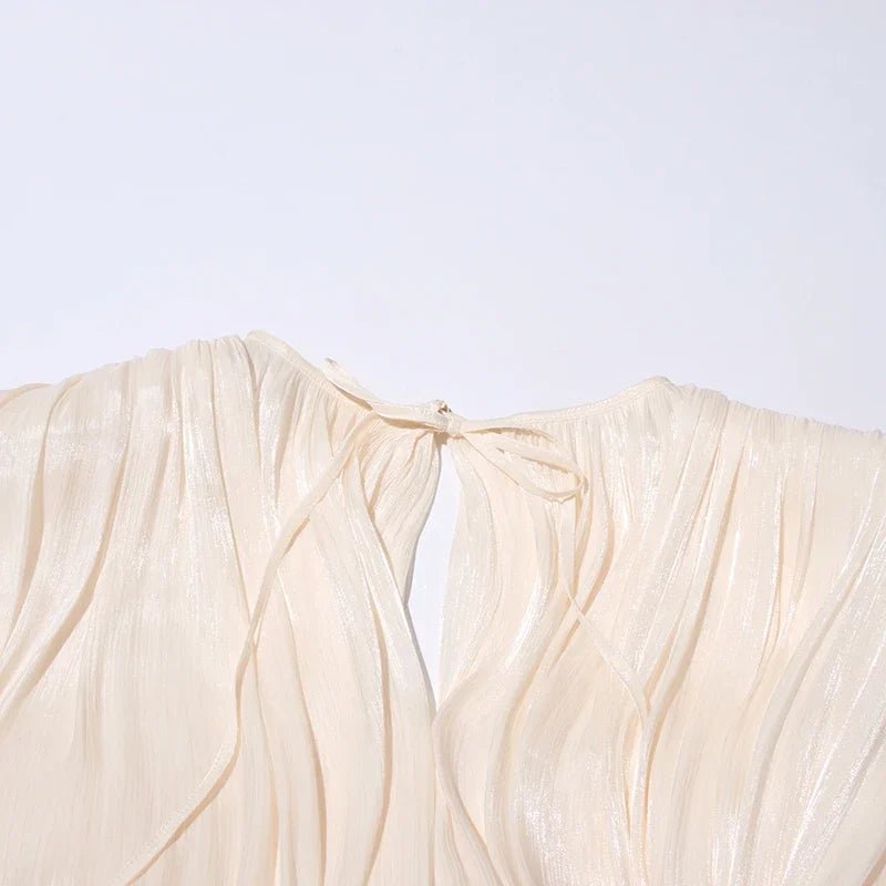 2025 Elegant Shiny Lace Up Women's Backless Ruffles Dress Chic Solid Lantern Sleeve A - line Mini Dresses New Lady Street Vestidos Fashion nova - TRENSET