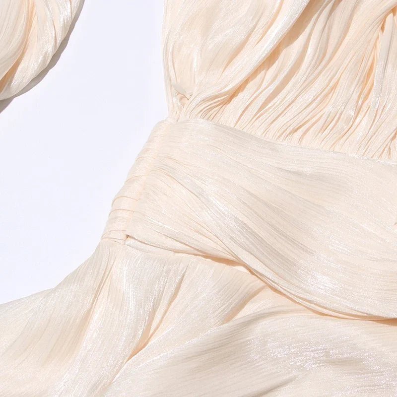 2025 Elegant Shiny Lace Up Women's Backless Ruffles Dress Chic Solid Lantern Sleeve A - line Mini Dresses New Lady Street Vestidos Fashion nova - TRENSET