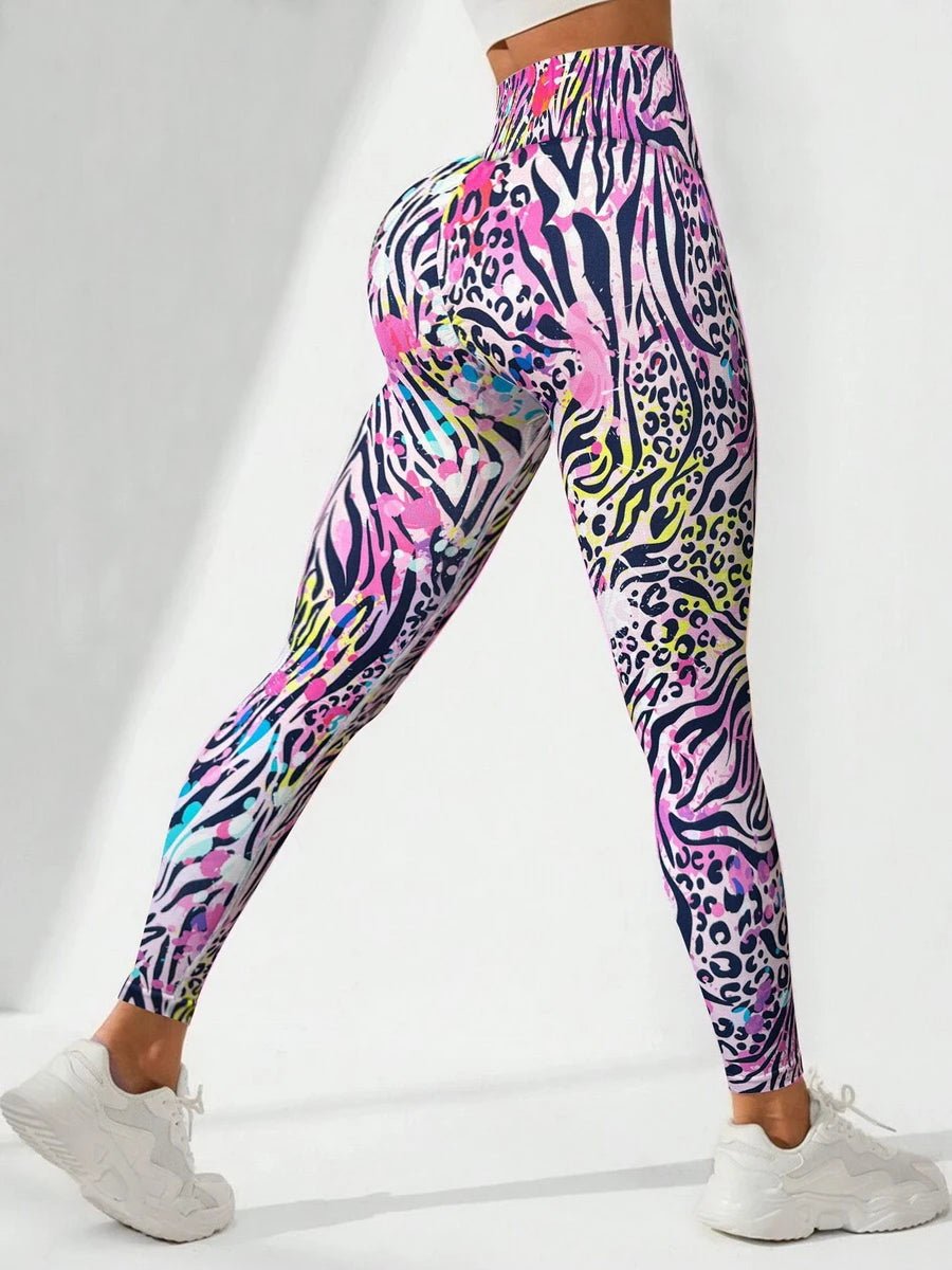 4 Colors Painted High Elastic Yoga Leggings 2025 Women High Waist Fitness Outfits for Women Sports Gym Athletic Jogging Workout - TRENSET