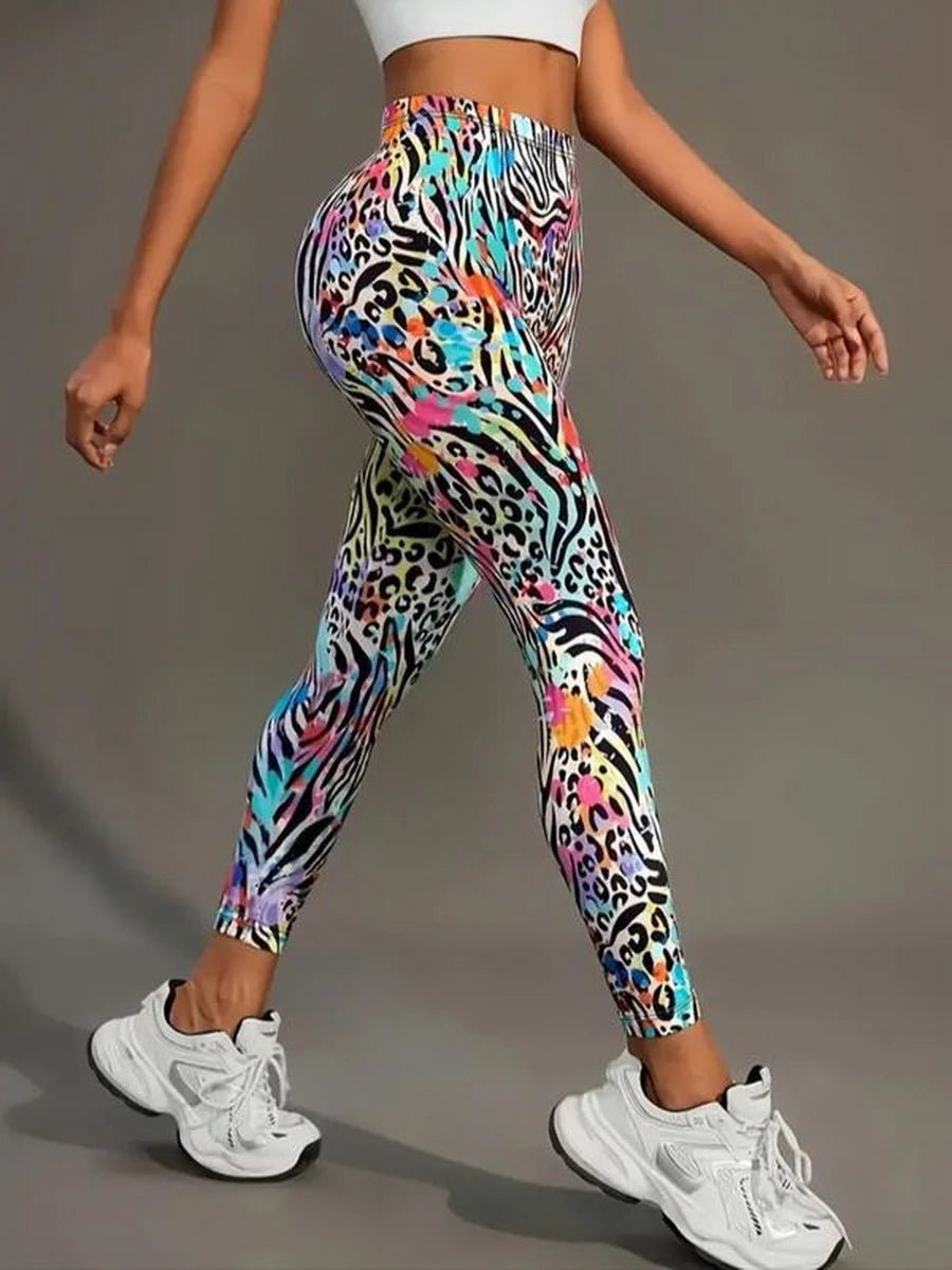 4 Colors Painted High Elastic Yoga Leggings 2025 Women High Waist Fitness Outfits for Women Sports Gym Athletic Jogging Workout - TRENSET