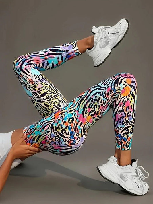 4 Colors Painted High Elastic Yoga Leggings 2025 Women High Waist Fitness Outfits for Women Sports Gym Athletic Jogging Workout - TRENSET