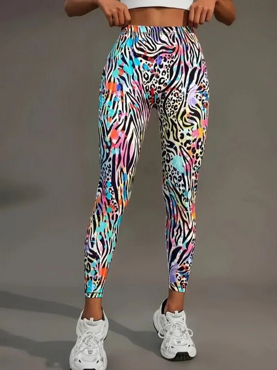 4 Colors Painted High Elastic Yoga Leggings 2025 Women High Waist Fitness Outfits for Women Sports Gym Athletic Jogging Workout - TRENSET