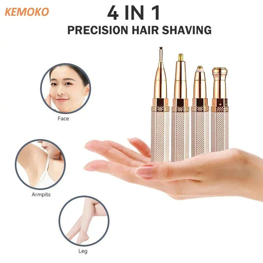 4 In 1 Lipstick Shaver Painless Mini Hair Removal Shaver Electric Nose Hair Epilator Face Armpit Hair Remover Eyebrow Trimmer - TRENSET