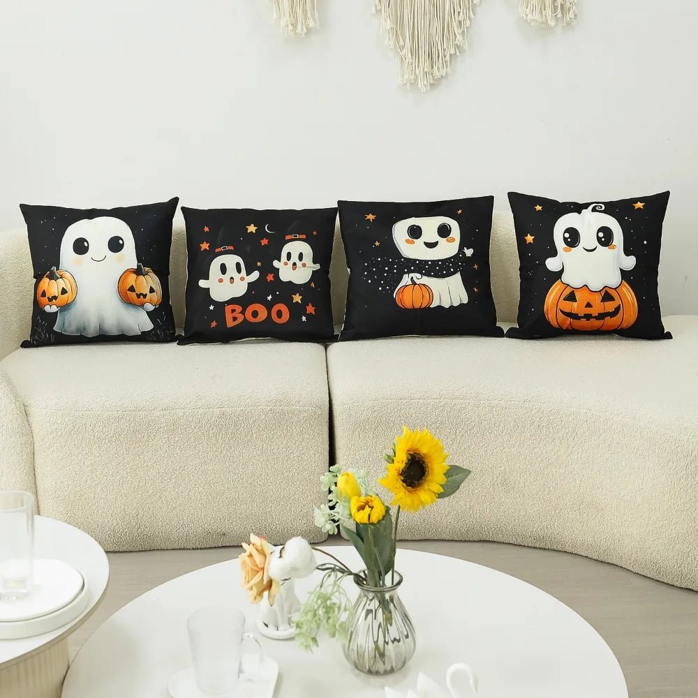 45x45cm Halloween Ghost Pumpkin Pillowcase Printed Linen Blend Throw Pillowcover Decorative Sofa Cushion Pillowslip Home Decor - TRENSET