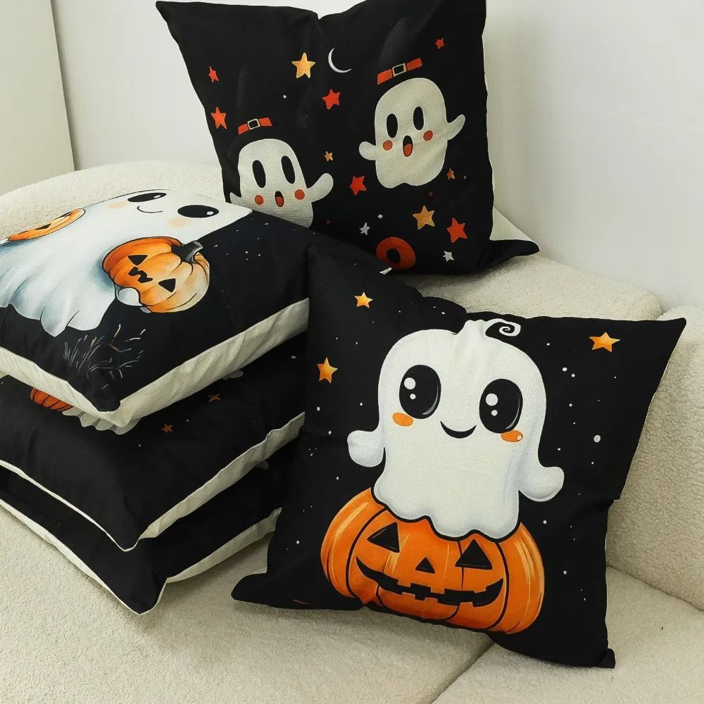 45x45cm Halloween Ghost Pumpkin Pillowcase Printed Linen Blend Throw Pillowcover Decorative Sofa Cushion Pillowslip Home Decor - TRENSET