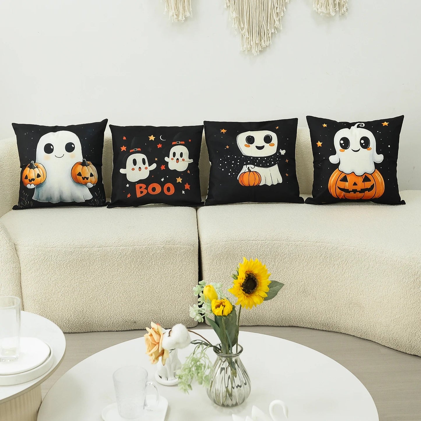 45x45cm Halloween Ghost Pumpkin Pillowcase Printed Linen Blend Throw Pillowcover Decorative Sofa Cushion Pillowslip Home Decor - TRENSET