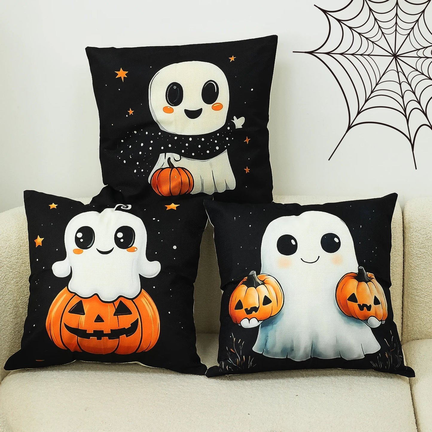 45x45cm Halloween Ghost Pumpkin Pillowcase Printed Linen Blend Throw Pillowcover Decorative Sofa Cushion Pillowslip Home Decor - TRENSET