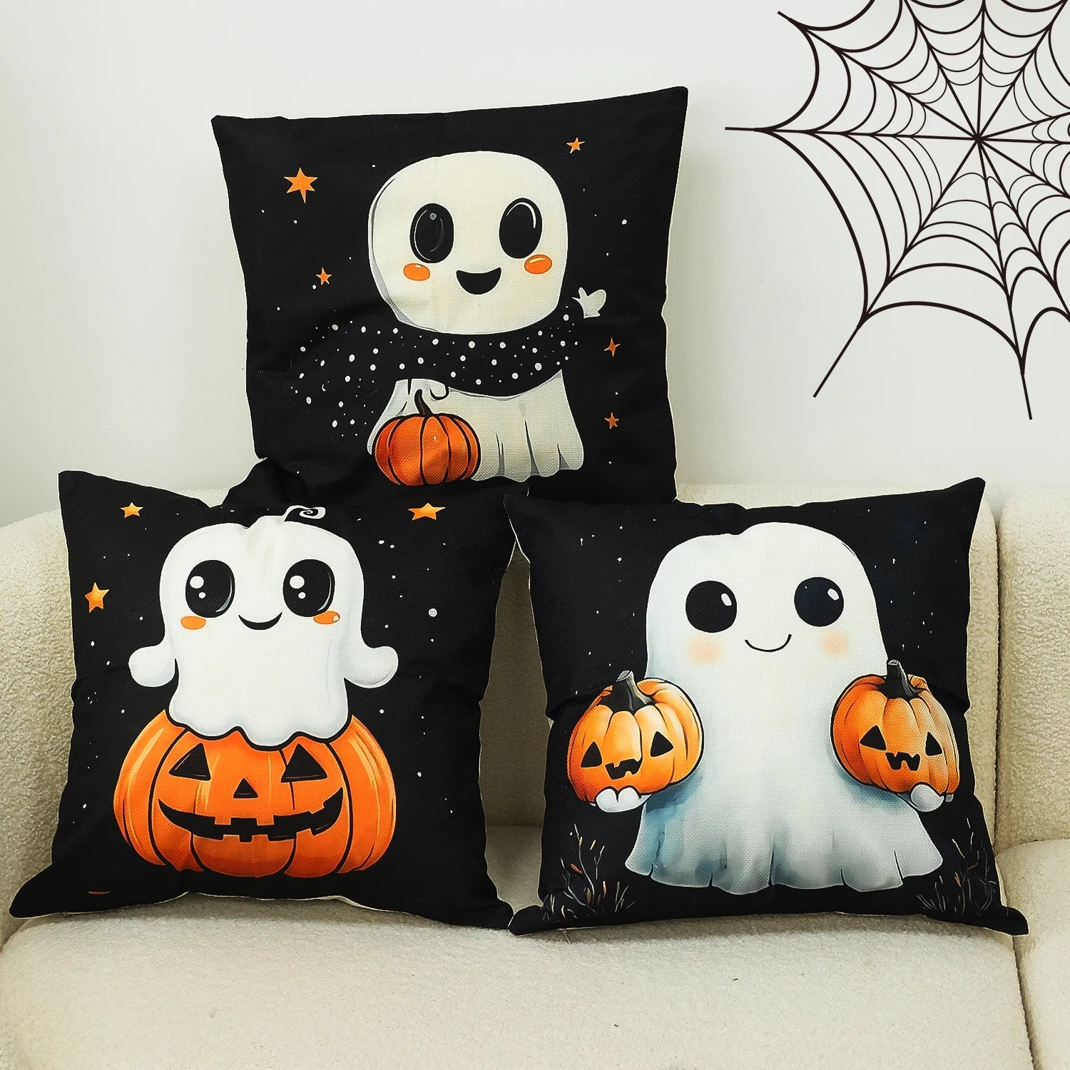 45x45cm Halloween Ghost Pumpkin Pillowcase Printed Linen Blend Throw Pillowcover Decorative Sofa Cushion Pillowslip Home Decor - TRENSET